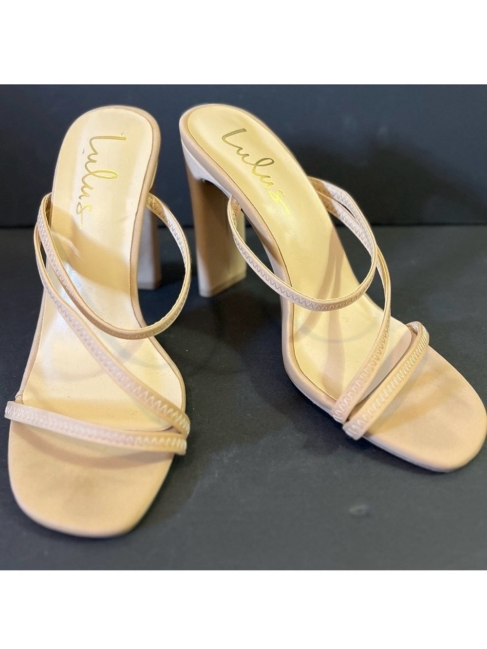Lulus Ferrara Nude Natural High Heel Strappy Sandals Size 7.5 Heel 4.5”